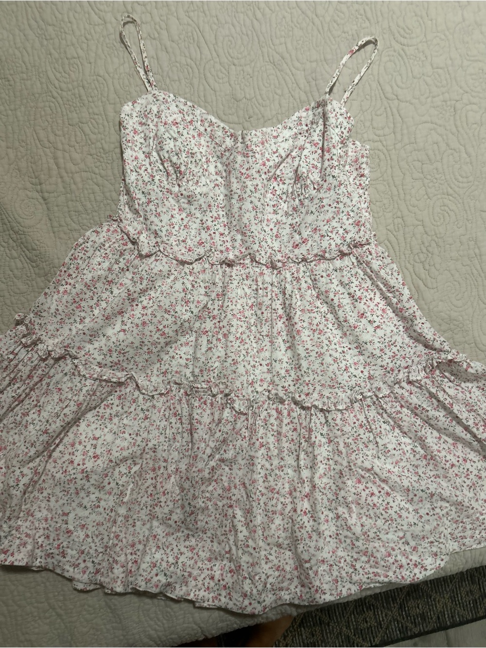 Altar’d State Floral Ruffle Tiered Mini Dress Size L Cottagecore Pink White